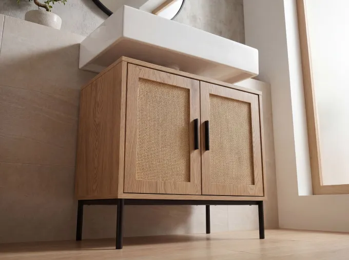 Waschbeckenunterschrank FineBuy Badschrank 60x60x40 cm Unterschrank Eiche Optik