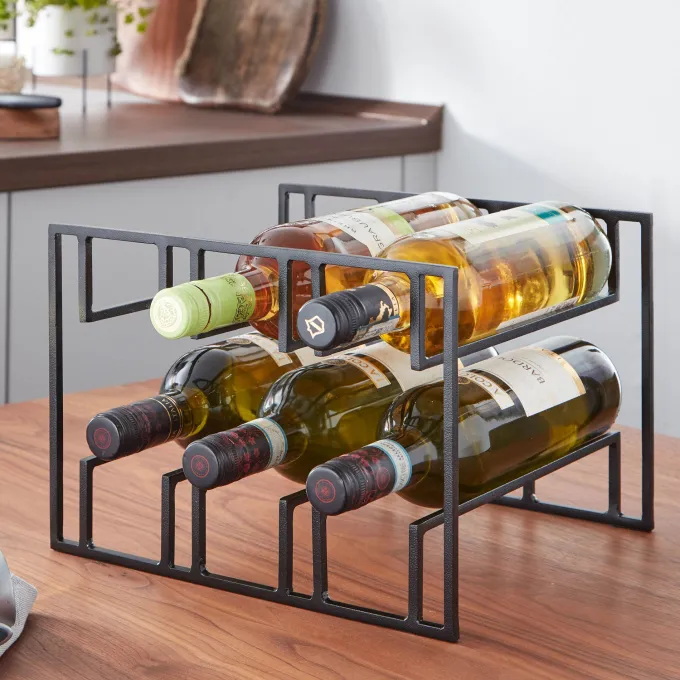 Weinregal 6 Flaschen Weinflaschenhalter Metall Schwarz Weinhalter Weinständer