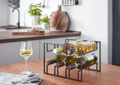 Weinregal 6 Flaschen Weinflaschenhalter Metall Schwarz Weinhalter Weinständer