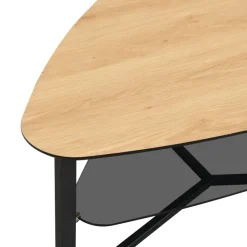 Wohnzimmertisch FineBuy Couchtisch Nierenförmig Eiche Optik Glas Ablage 110 cm