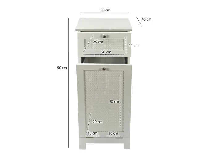 Wäschesammler 38x90x40cm Weiß Nischenschrank Wäschekipper Wäscheschrank Bad